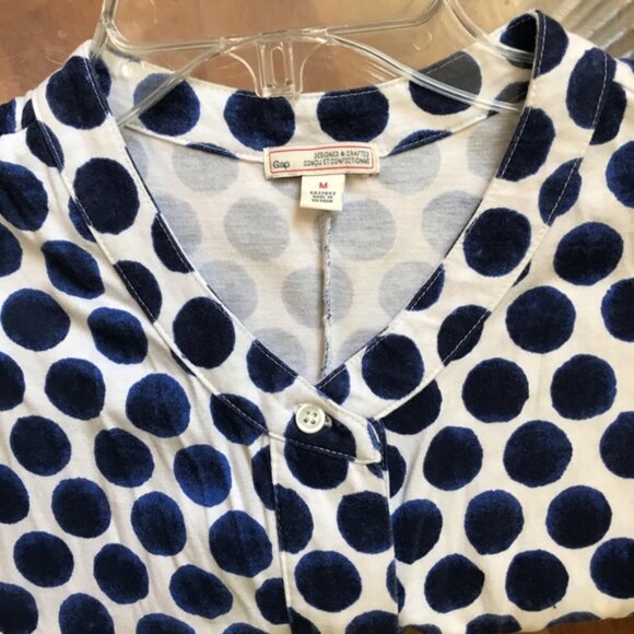 GAP Vintage Polka Dot Drop Tie Waist Pockets Cotton Dress Shirt T-shirt Mini Top - Picture 13 of 14